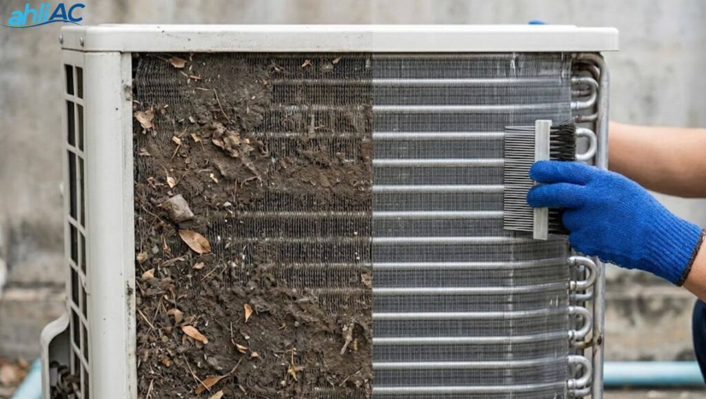 Perbandingan kondisi kondensor AC central Daikin yang menghambat pembuangan panas