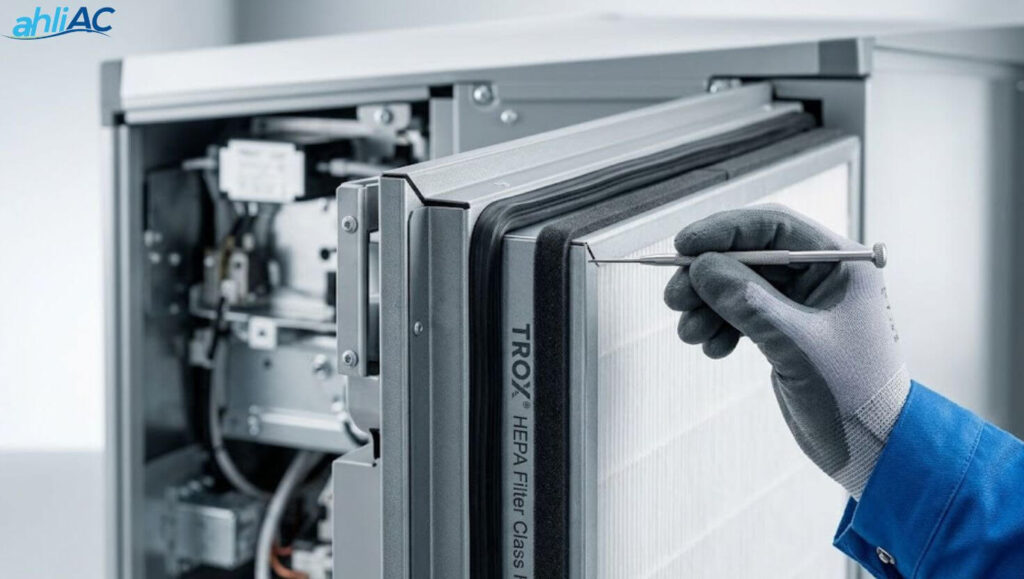 trox hepa filter seal integrity check Pemeriksaan kerapatan segel filter HEPA pada trox air purifier guna menjaga efisiensi filtrasi udara secara maksimal.