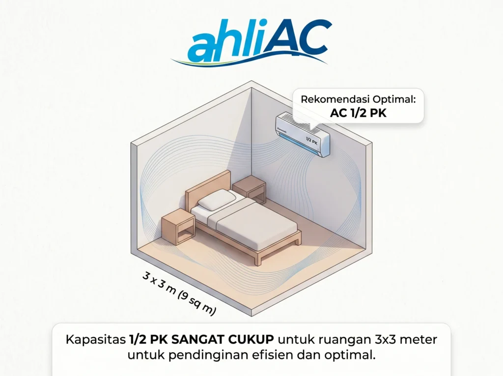 Rekomendasi luas ruangan maksimal untuk kapasitas AC Panasonic 1/2 PK agar pendinginan optimal dan efisien.