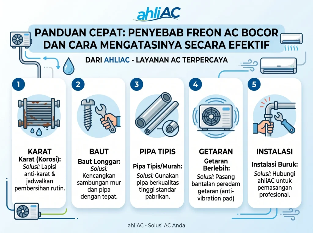 Infografis panduan cepat penyebab freon ac bocor dan cara mengatasinya secara efektif dari ahliAC.